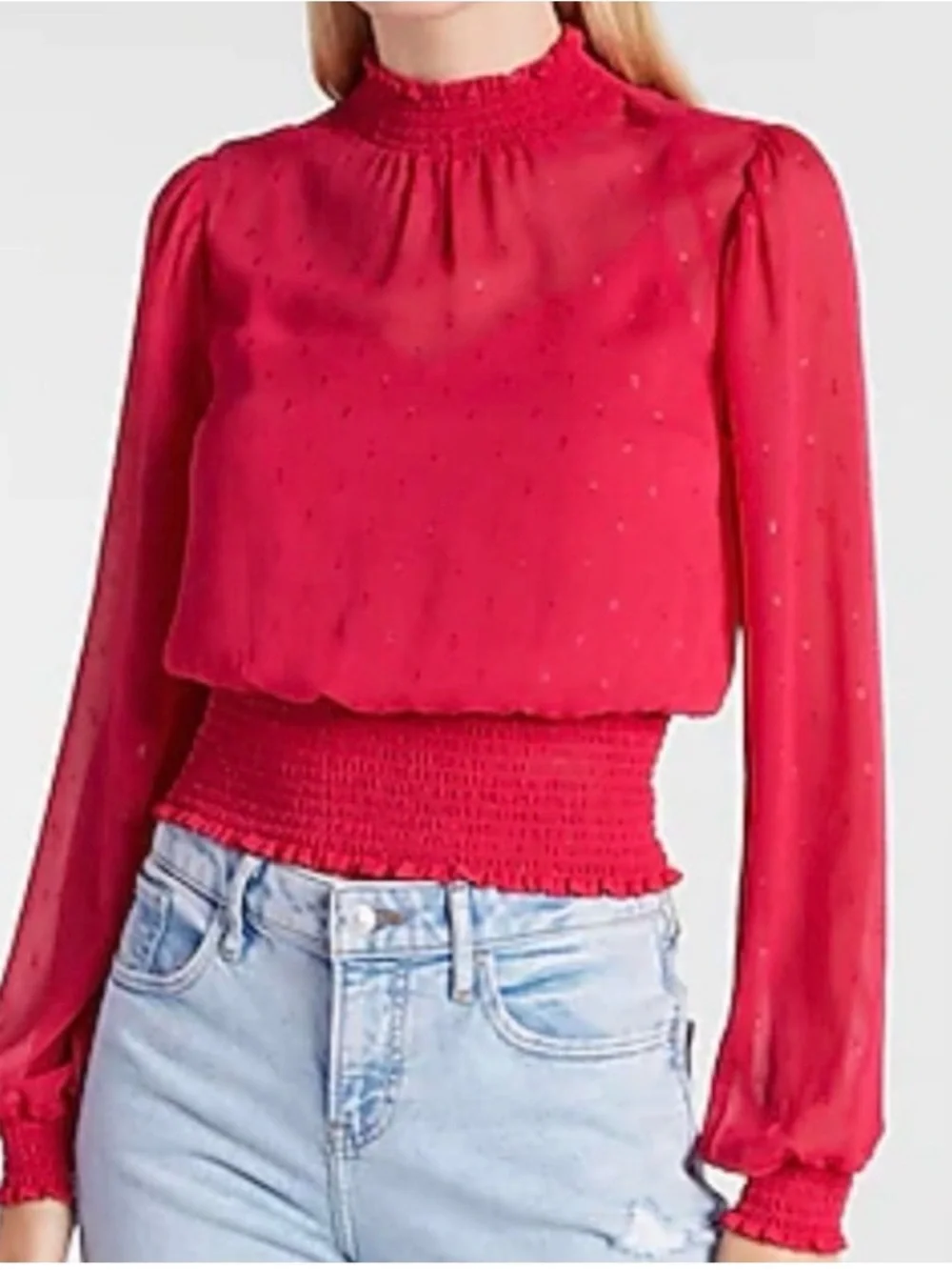 Express: Raspberry, Metallic, Sheer Blouse: Size Medium - Picture 3 of 13